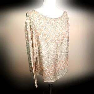 Vintage Finity Naturals 100% Silk Blouse with‎ Cute Salmon and Cream Print.  2x
